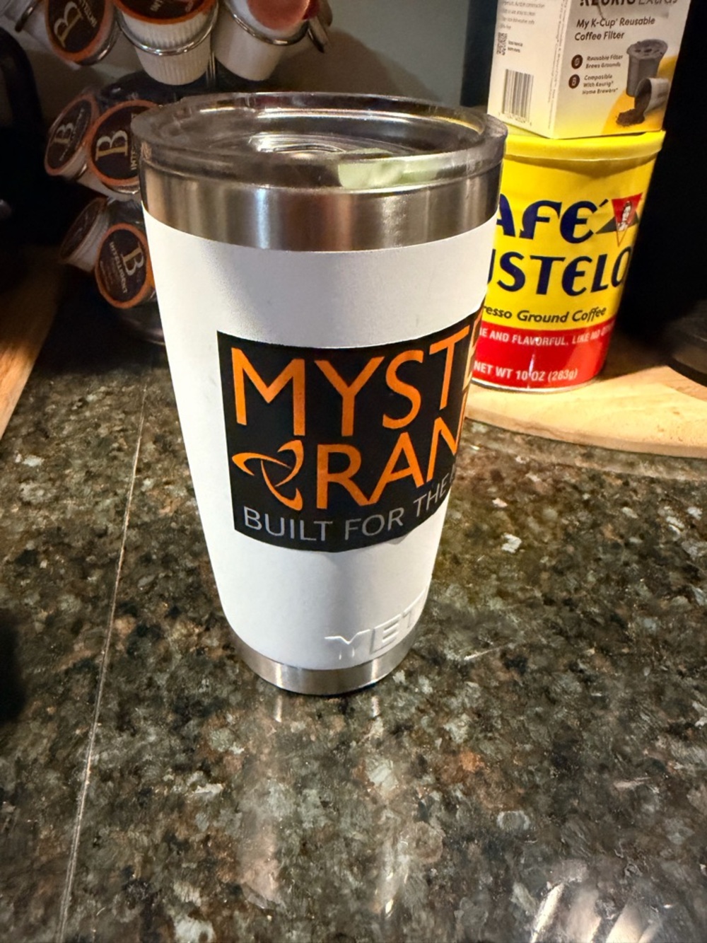 YETI White Stainless Steel Tumbler 20oz Green mag with Mystery Ranch Sticker ❤️ - Picture 6 of 9